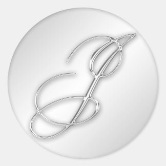 Letter J script initial faux silver monogram favou Classic Round Sticker