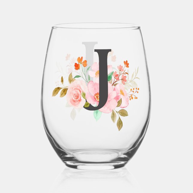 Letter J Stemless Wine Glass (Front)