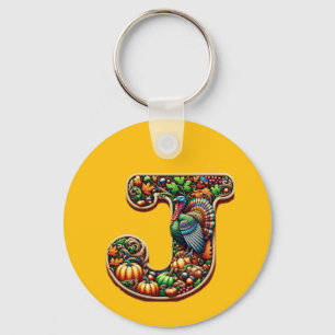 Letter J Thanksgiving style gift  Key Ring