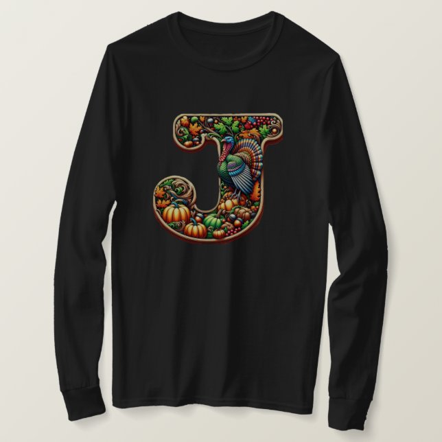 Letter J Thanksgiving style gift  T-Shirt (Design Front)