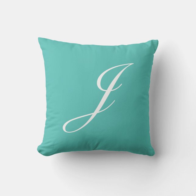 Letter J Turquoise Monogram Pillow (Front)