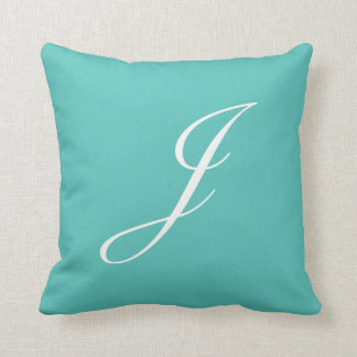 Letter J Turquoise Monogram Pillow