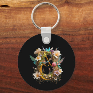 Letter J with butterflies and flowers Keychain