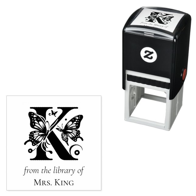 Letter K Butterfly Monogram From the Library Of Self-inking Stamp (In Situ)