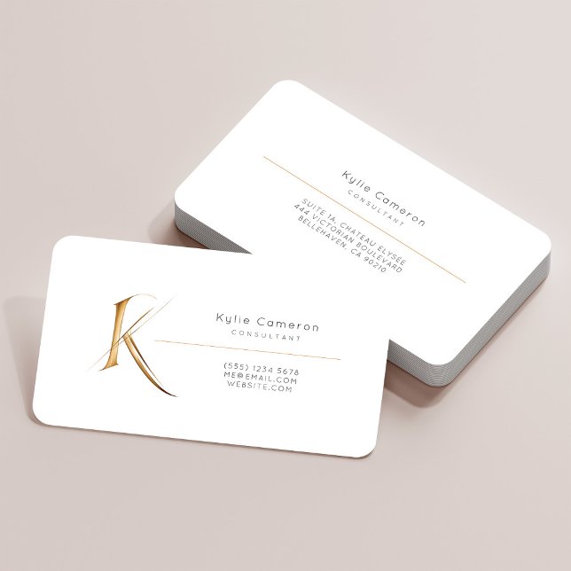 Letter K Calligraphy Gold/Black Gradient Monogram Business Card (Creator Uploaded)