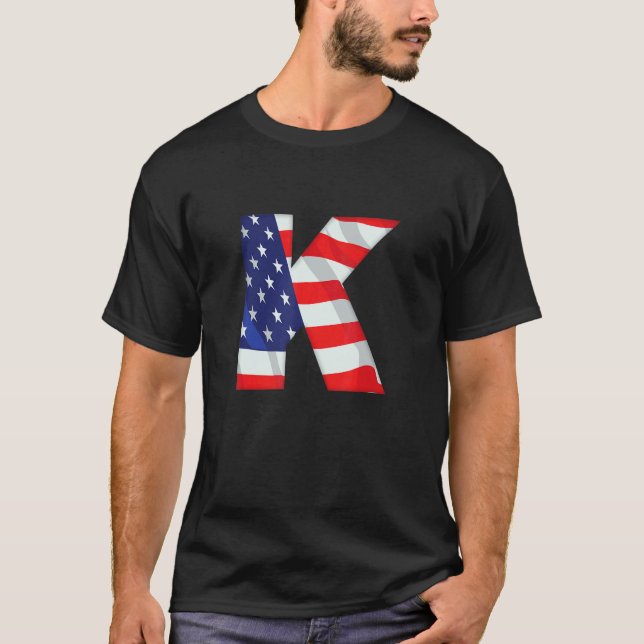 Letter K Capital Alphabet Usa American Flag Monogr T-Shirt (Front)