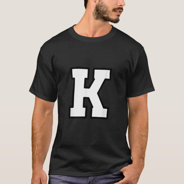 Letter K Capital Alphabet Varsity Monogram Initial T-Shirt (Front)