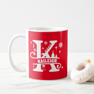 Letter K Christmas Monogram Initial Name Red  Coffee Mug