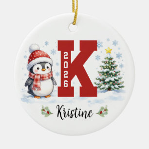 Letter K Christmas Ornament 2026 Penguin