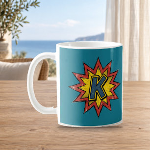 Letter K Comic Burst Monogram Initial Mug