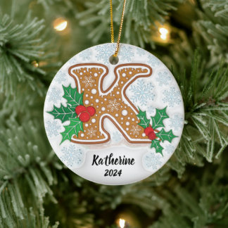 Letter K Custom Name Christmas Ceramic Tree Decoration