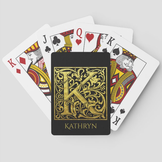 Letter K First Letter Gold on Black Playing Cards (Back)