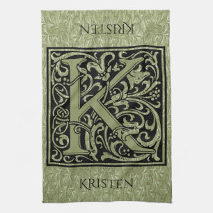 Letter K First Letter Monogram Personalised Tea Towel