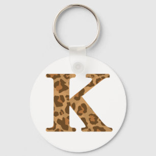 Letter K First Name Monogram Initial Leopard Print Key Ring