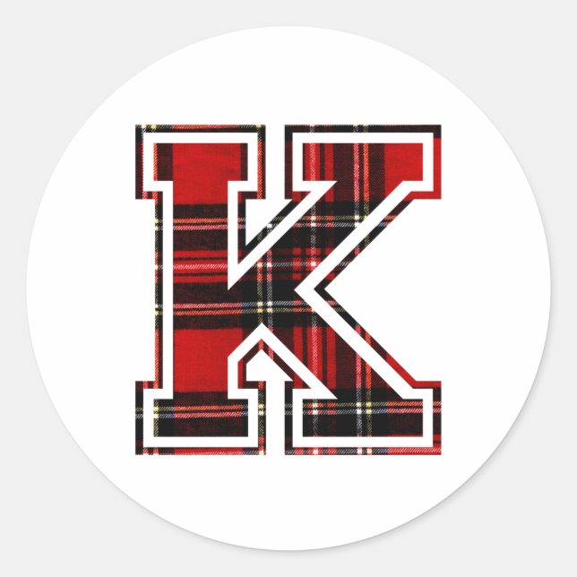 Letter K First Name Monogram Initial Tartan Print Classic Round Sticker (Front)