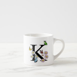 Letter K Floral Butterfly Monogram Initial     Espresso Cup
