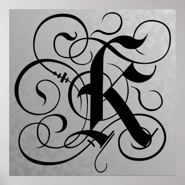 Letter K, Gothic Monogram Black Poster (Front)
