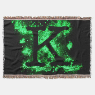 Letter K Green Capital Alphabet Throw Blanket