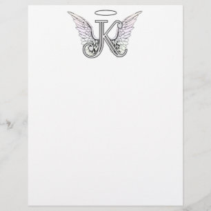 Letter K Initial Monogram with Angel Wings & Halo