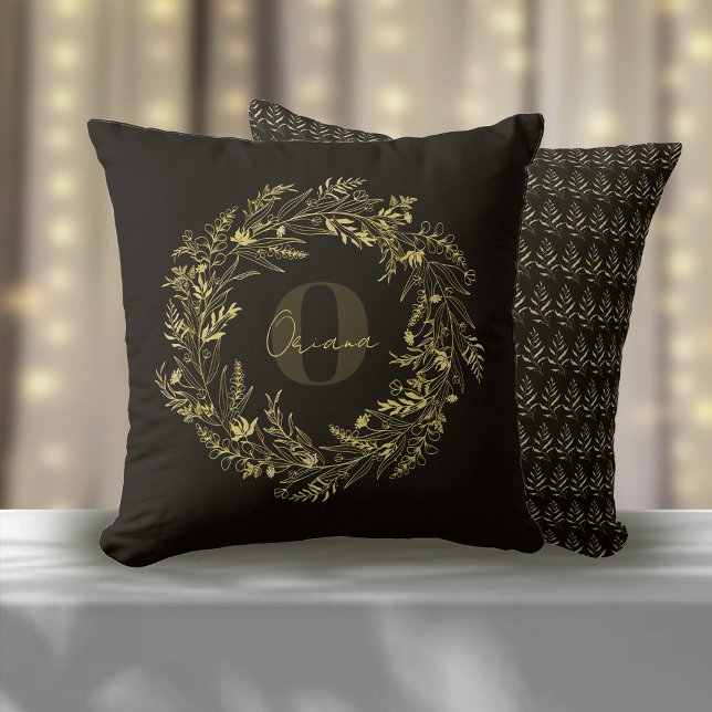Letter K Kindred Leaf Gold Monogram Cushion (Creator Uploaded)