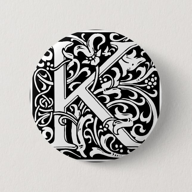 Letter K Mediaeval Monogram Art Nouveau 6 Cm Round Badge (Front)