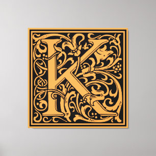 Letter K Mediaeval Monogram Art Nouveau Canvas Print