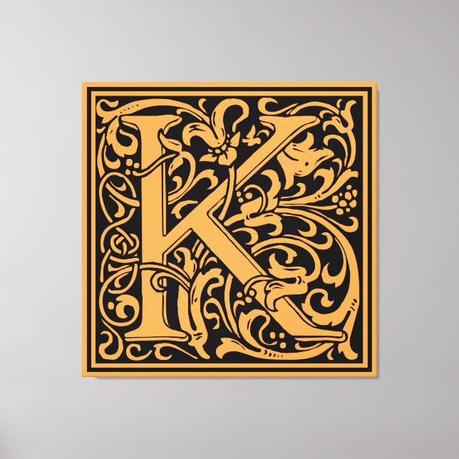 Letter K Mediaeval Monogram Art Nouveau Canvas Print (Front)