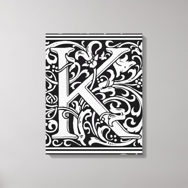 Letter K Mediaeval Monogram Art Nouveau Canvas Print (Front)