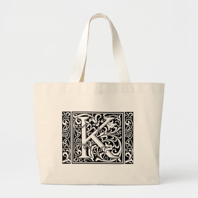Letter K Mediaeval Monogram Art Nouveau Large Tote Bag (Front)