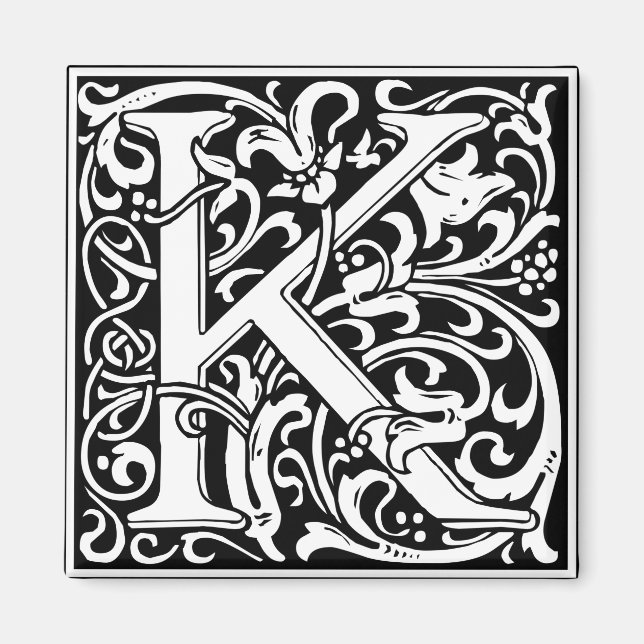 Letter K Mediaeval Monogram Art Nouveau Magnet (Front)