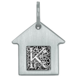 Letter K Mediaeval Monogram Art Nouveau Pet Name Tag