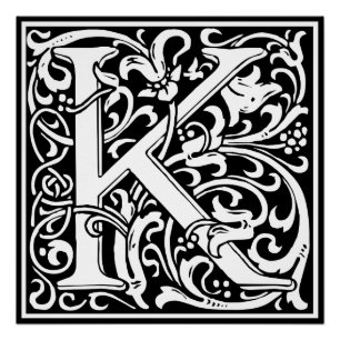 Letter K Mediaeval Monogram Art Nouveau Poster