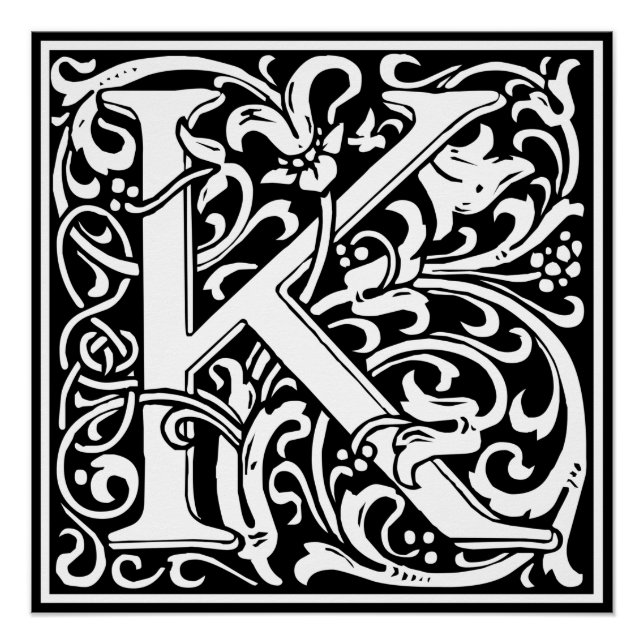 Letter K Mediaeval Monogram Art Nouveau Poster (Front)