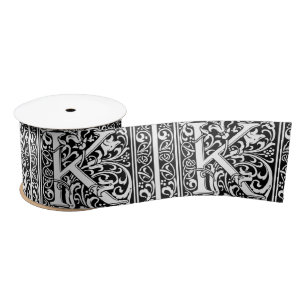 Letter K Mediaeval Monogram Art Nouveau Satin Ribbon