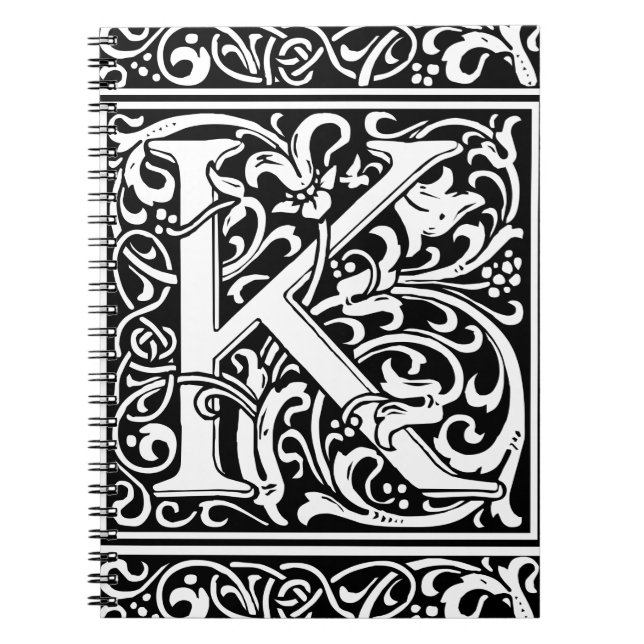 Letter K Mediaeval Monogram Art Nouveau Spiral Notebook (Front)