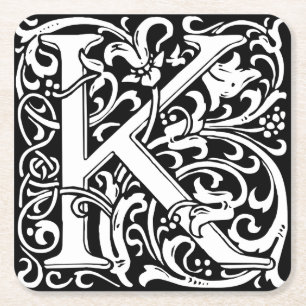 Letter K Mediaeval Monogram Art Nouveau Square Paper Coaster