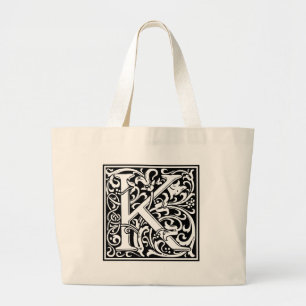 Letter K Mediaeval Monogram Vintage Initial Large Tote Bag
