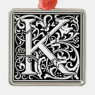 Letter K Mediaeval Monogram Vintage Initial Metal Tree Decoration
