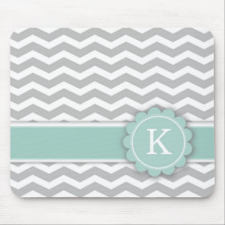 Letter K Mint Monogram Grey Chevron Mouse Pad