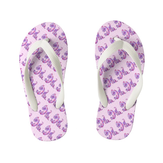 Letter K monogram doodle art flip flops (Footbed)