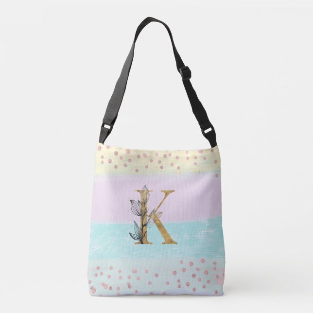 *~ LETTER  K  Monogram Gold Glitter Pastel Colors Crossbody Bag (Back)