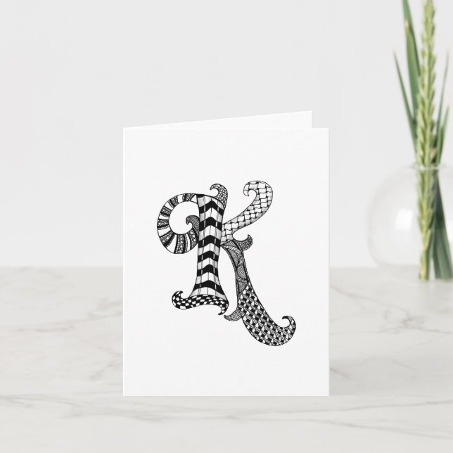 Letter K Monogram in Black and White Note Card (Front)