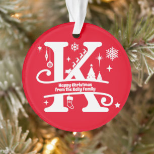 Letter K Monogram Initial Family Name Greeting   Ornament