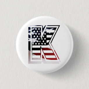 Letter K Monogram Initial Patriotic USA Flag 3 Cm Round Badge