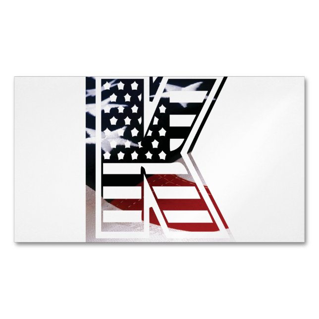 Letter K Monogram Initial Patriotic USA Flag Magnetic Business Card (Front)