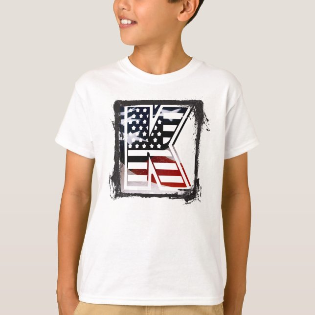 Letter K Monogram Initial USA T-Shirt (Front)