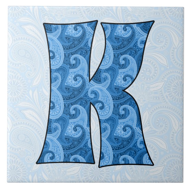 Letter K - Monogrammed Blue Paisley 6 inch Tile (Front)