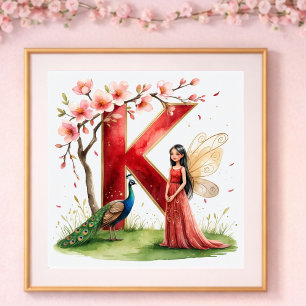 Letter K Peacock Fairy Poster - Elegant Art