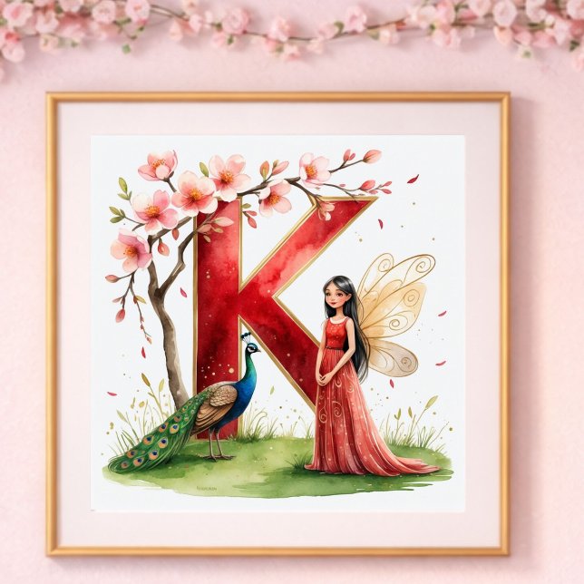Letter K Peacock Fairy Poster - Elegant Art (Creator Uploaded)