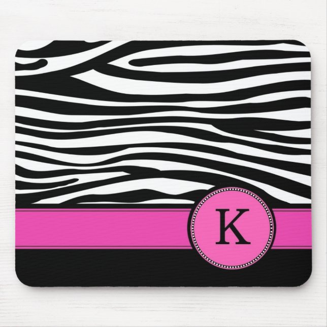 Letter K pink Monogram Zebra stripe Mouse Pad (Front)